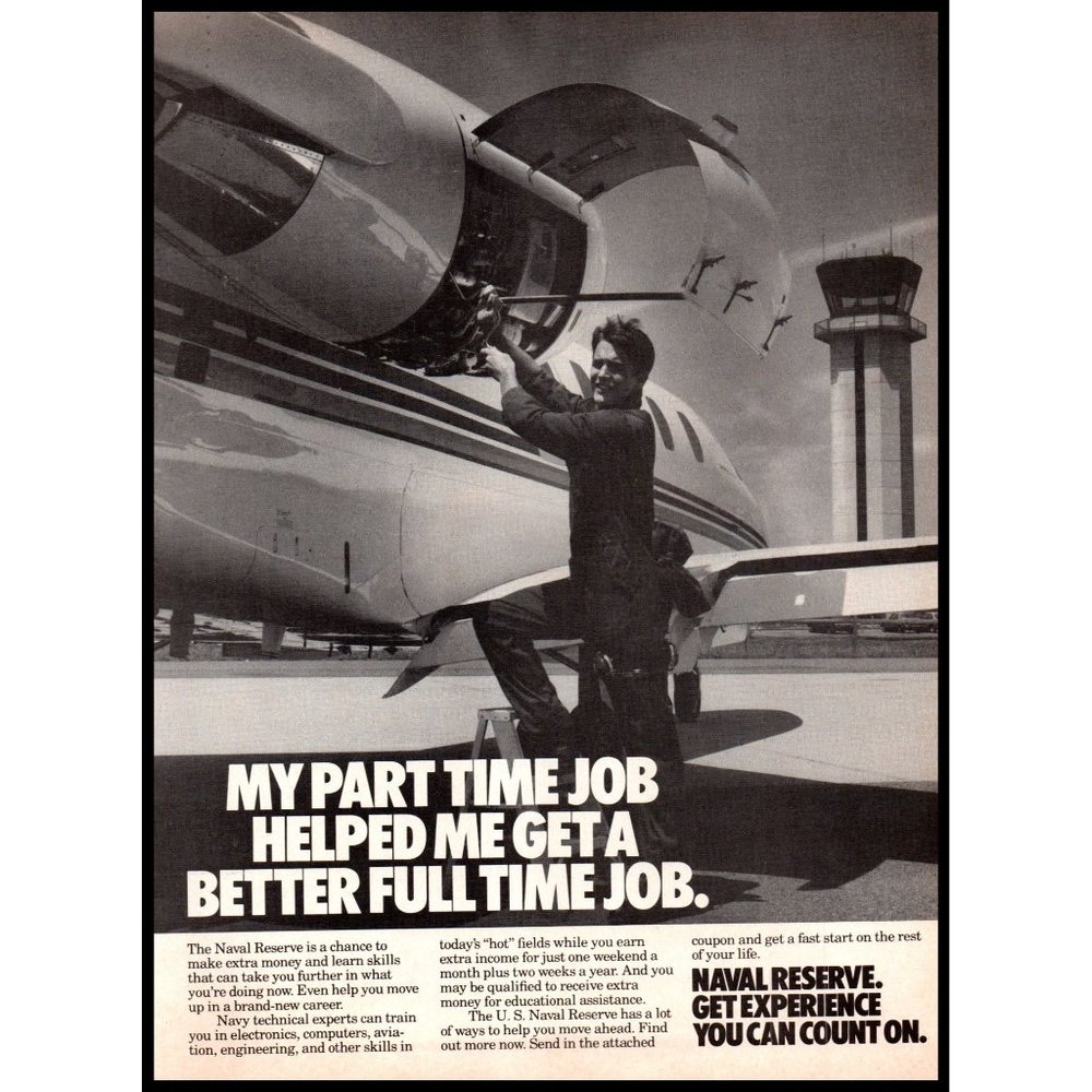 1985 US Navy Navel Reserve Recruiting Recruiter Vintage Print Ad Pilot Wall Art